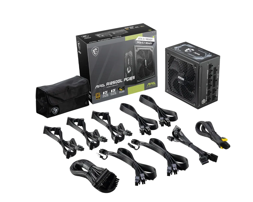 MSI MAG A1250GL PCIE5 Netzteil 1250 W 24-pin ATX ATX Schwarz – Bild 5