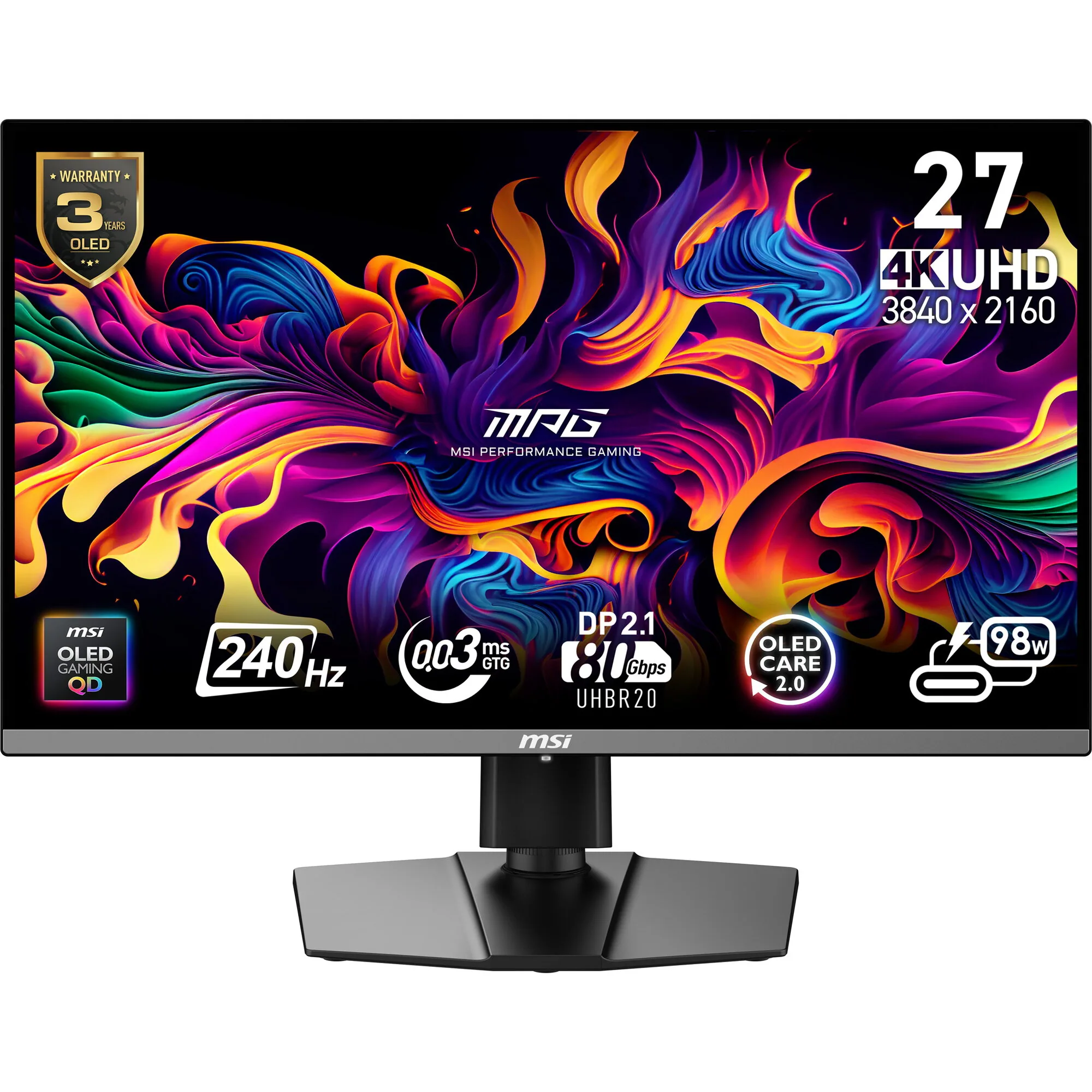 MSI MPG 272URXDE QD-OLED Computerbildschirm 67,3 cm (26.5") 3840 x 2160 Pixel 4K Ultra HD Schwarz – Bild 1