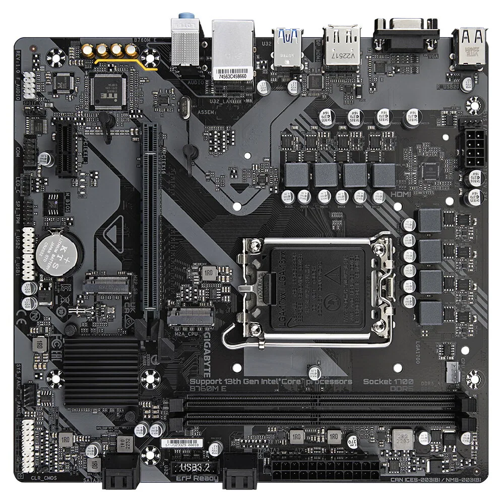 GIGABYTE B760M E Mainboard – Unterstützt Intel Core Prozessoren der 14. Generation, 6+1+1 Phasen VRM, bis zu 7200 MHz DDR5 (OC), 2xPCIe 4.0 M.2, 1 GbE LAN, USB 3.2 Gen 1 – Bild 4