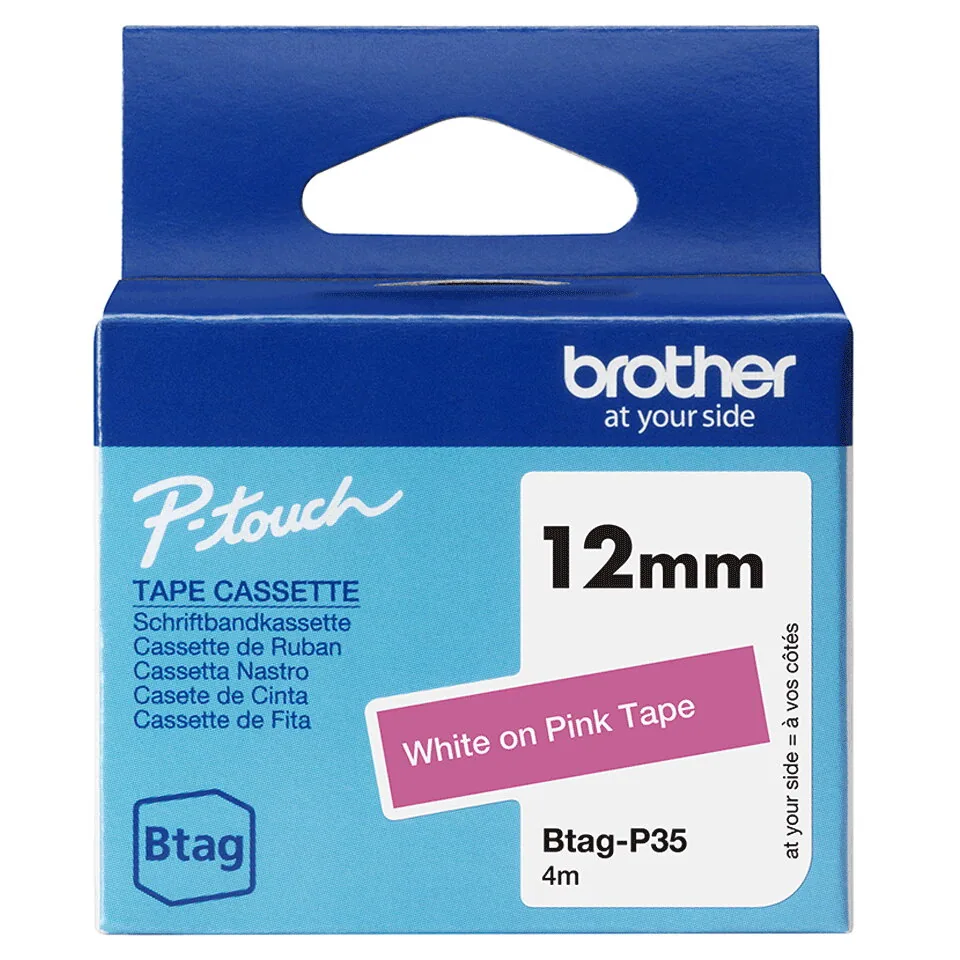 Brother BTAG-P35 Etiketten erstellendes Band Weiß auf Pink – Bild 2