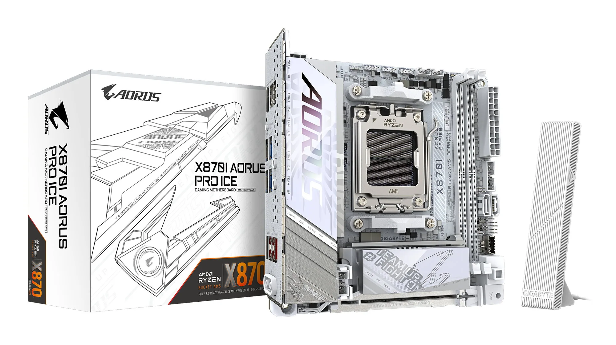 GIGABYTE X870I AORUS PRO ICE Mainboard - Unterstützt AMD Ryzen 9000er-Serie CPUs, 8+2+1 Phasen VRM, bis zu 8400 MHz DDR5 (OC), 1xPCIe 5.0 M.2 + 1xPCIe 4.0 M.2, WI-FI 7, 2,5 GbE LAN, USB 4 – Bild 1
