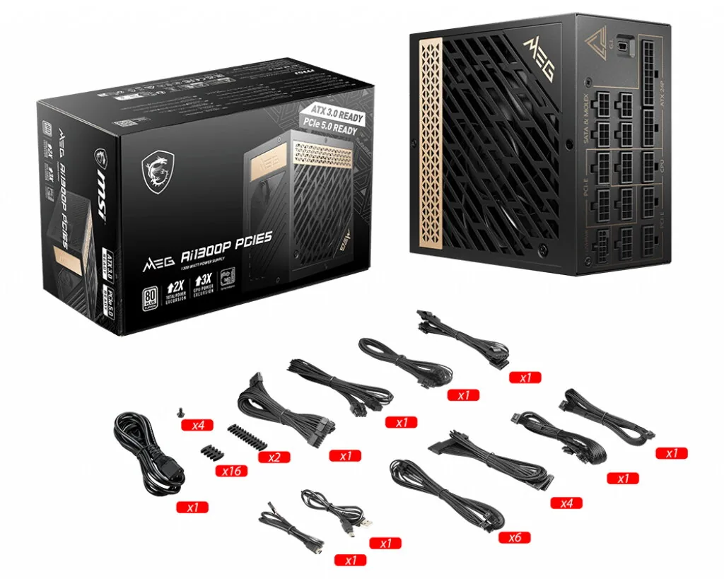 MSI MEG AI1300P PCIE5 Netzteil 1300 W 24-pin ATX ATX Schwarz – Bild 5