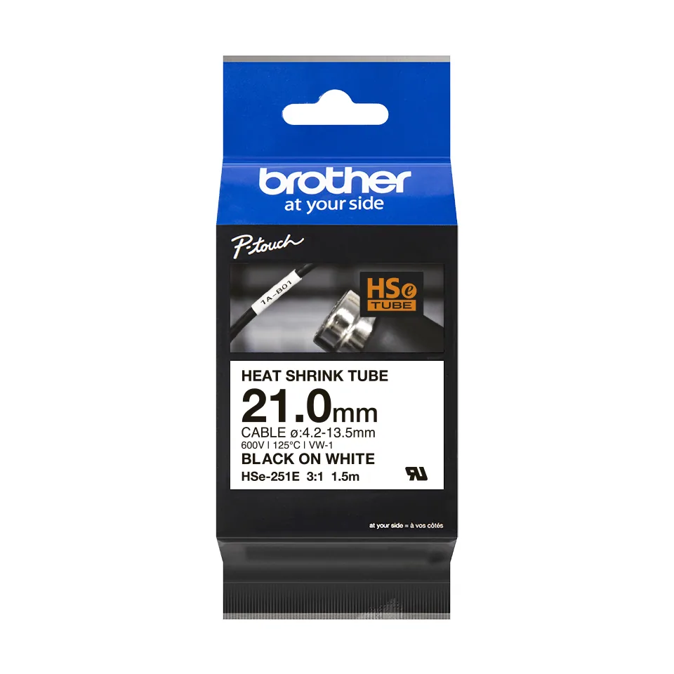 Brother HSE-251E Etiketten erstellendes Band Schwarz auf weiss – Bild 1