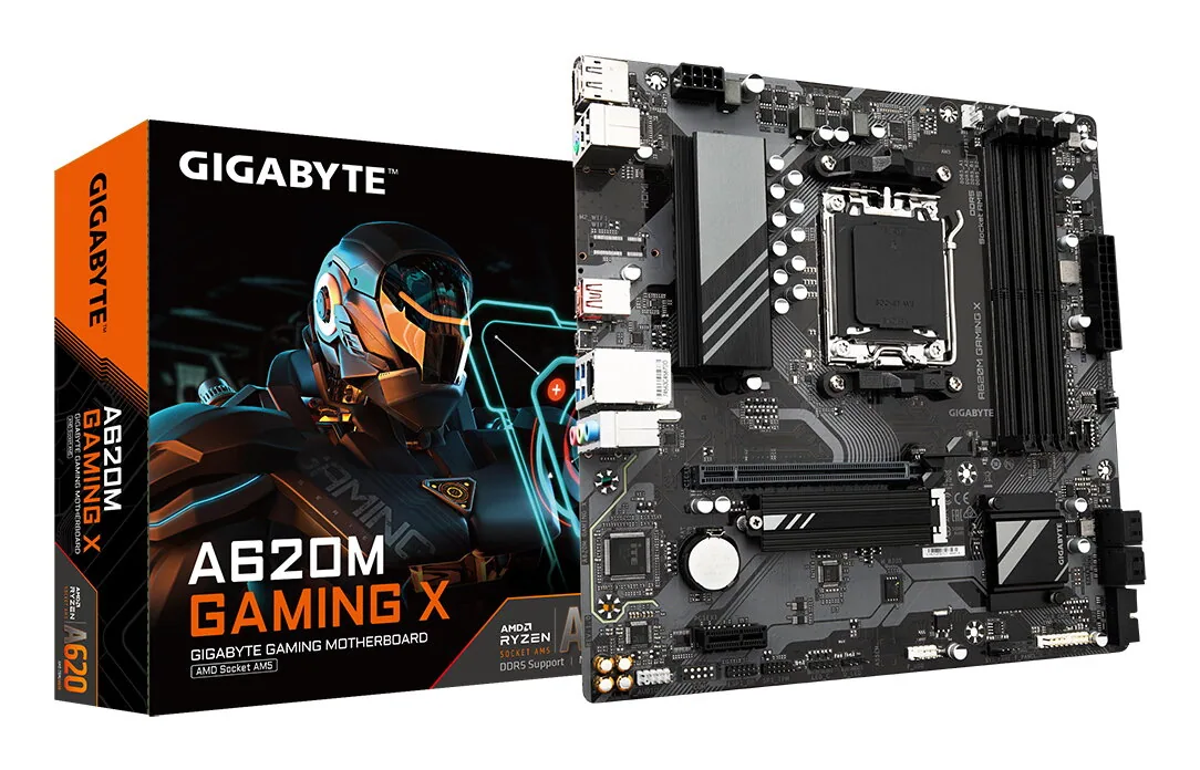 GIGABYTE A620M GAMING X Motherboard - Unterstützt AMD Ryzen 8000 CPUs, 8+2+1 Phasen Digital VRM, bis zu 8000MHz DDR5 (OC), 1xPCIe 4.0 M.2, GbE LAN, USB 3.2 Gen 2 – Bild 1
