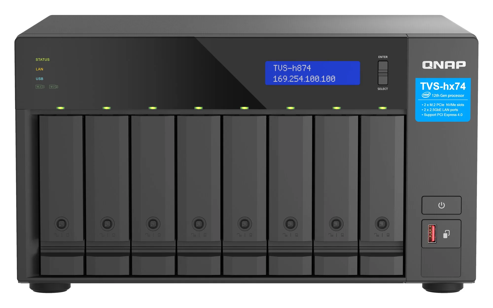 QNAP TVS-H874T-I9-64G NAS & Speicherserver Tower Intel® Core™ i9 64 GB DDR4 0 TB QNAP QTS Schwarz – Bild 1