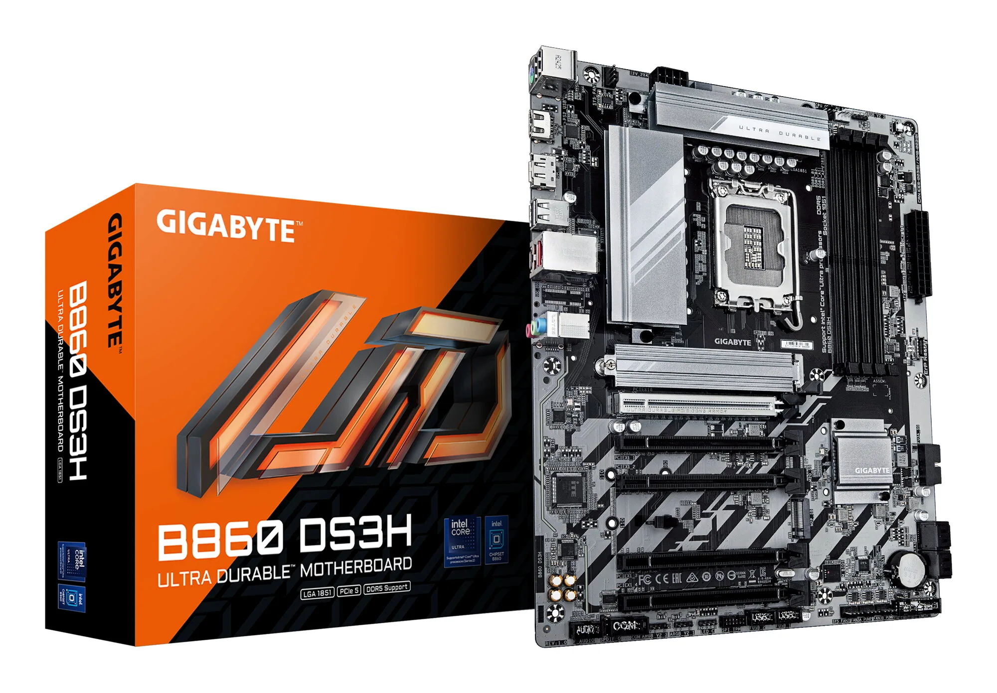 GIGABYTE B860 DS3H Mainboard - Intel Core Ultra CPUs, 8+1+2+2 Phasen VRM, bis zu 9066MHz DDR5, 1xPCIe 5.0 + 1xPCIe 4.0 M.2, 2,5 GbE LAN, USB 3.2 Gen 2x2 – Bild 1