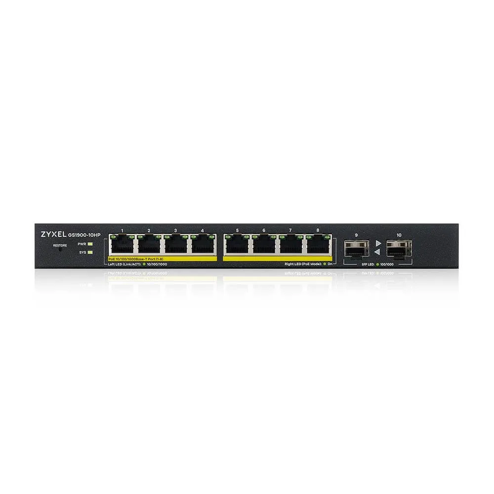 Zyxel GS1900-10HP Managed L2 Gigabit Ethernet (10/100/1000) Power over Ethernet (PoE) Schwarz – Bild 3