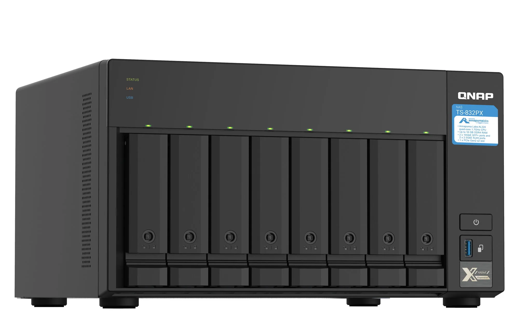 QNAP TS-832PX NAS Tower Annapurna Labs AL324 4 GB DDR4 0 TB QNAP Turbo System Aluminium, Schwarz – Bild 2