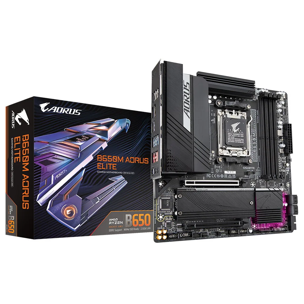 GIGABYTE B650M AORUS ELITE Mainboard – Unterstützt AMD Ryzen 9000 CPUs, 12+2+2 Phasen VRM, bis zu 8000 MHz DDR5, 1xPCIe 5.0 + 1xPCIe 4.0 M.2, 2.5GbE LAN, USB 3.2 Gen 2x2 – Bild 1