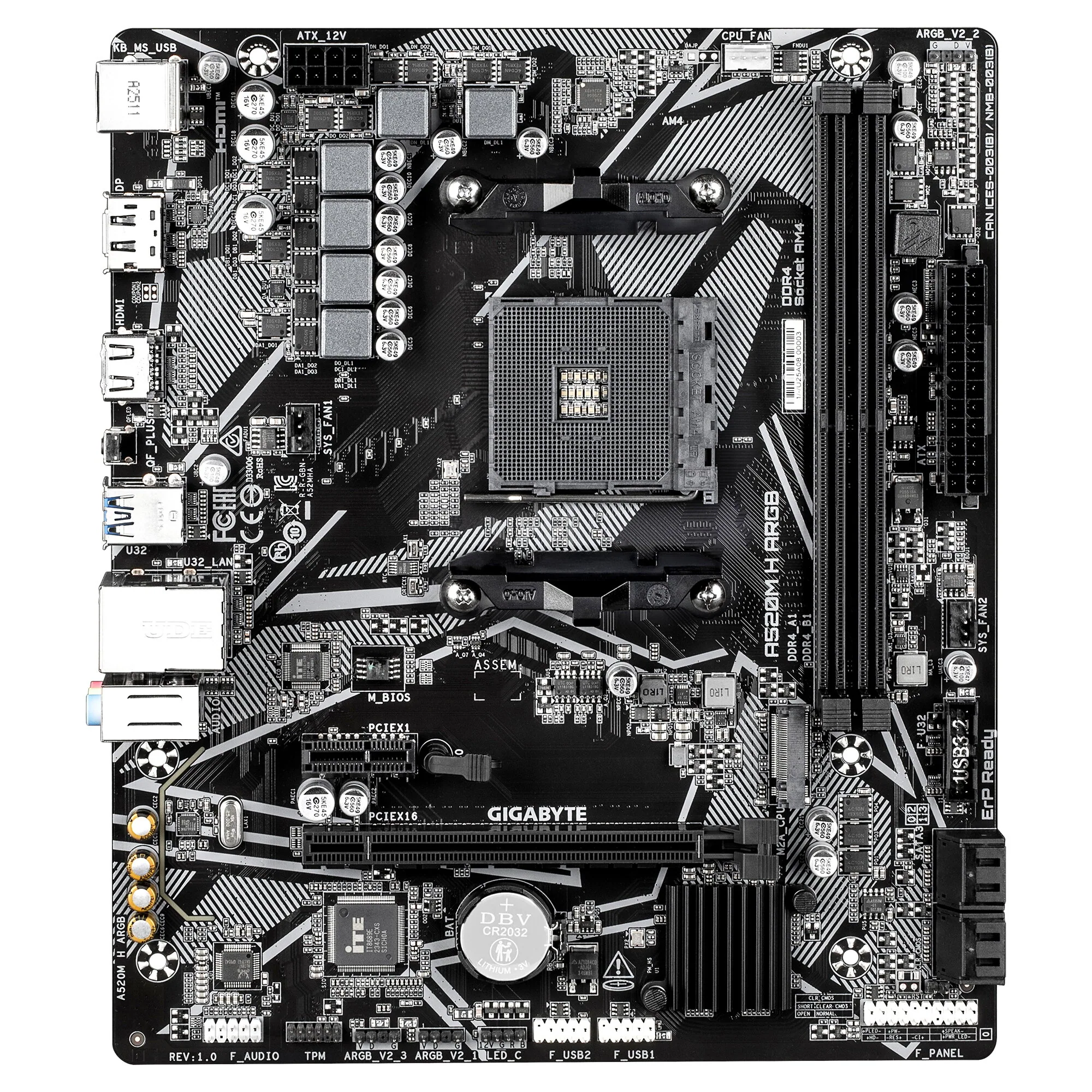 GIGABYTE A520M H ARGB Mainboard – Unterstützt AMD Ryzen 5000 Prozessoren, bis zu 5100 MHz DDR4 (OC), PCIe 3.0 x4 M.2, 1-GbE-LAN, USB 3.2 Gen 1 – Bild 2