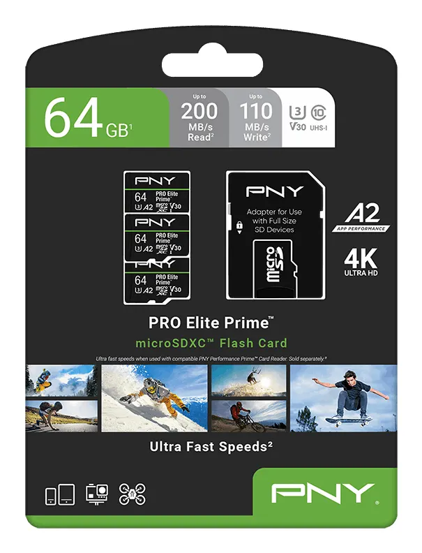 SD MicroSD XC Card 64 GB PNY Pro Elite Prime Triple Pack