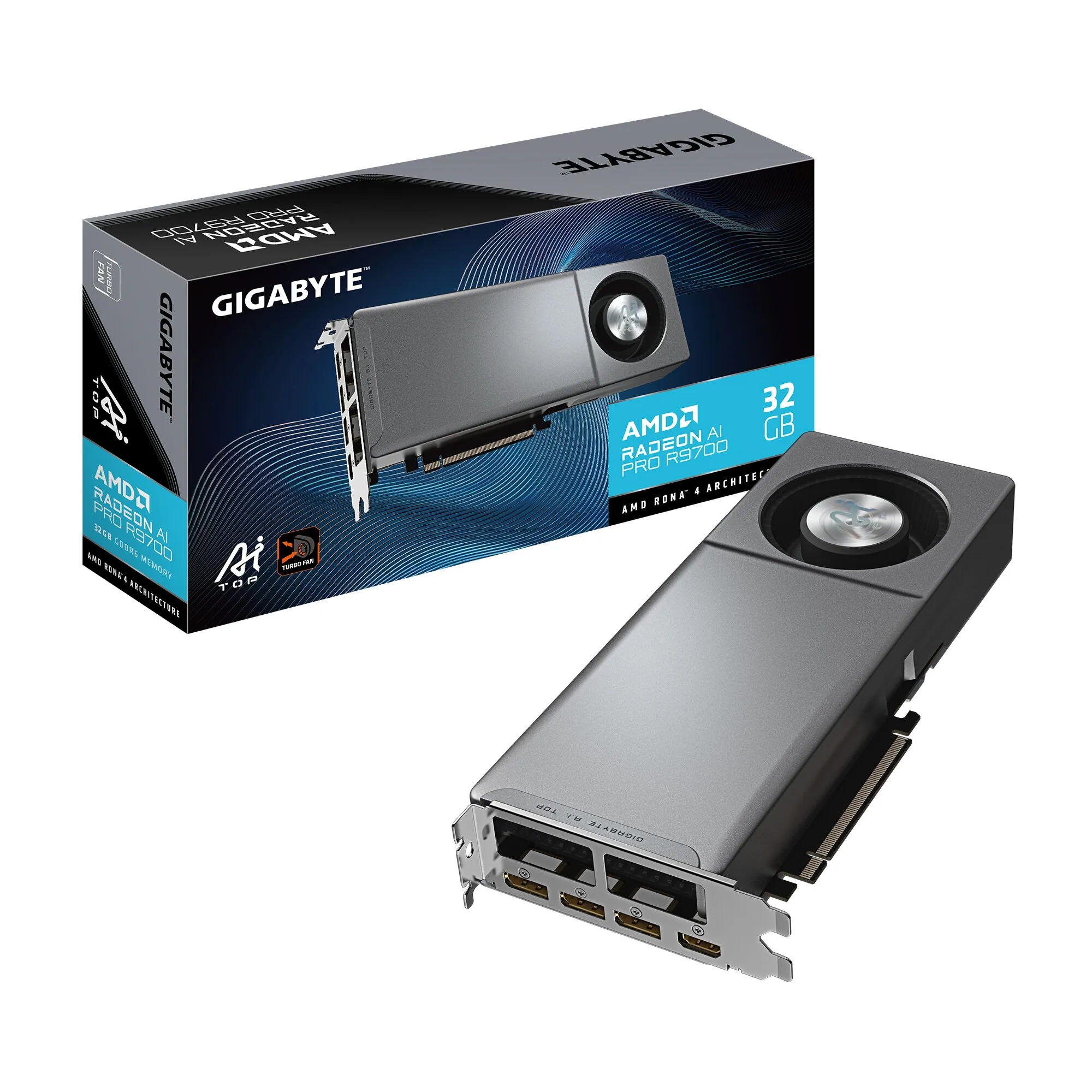 GIGABYTE Radeon AI PRO R9700 AI TOP 32G Grafikkarte – 32 GB GDDR6, 256 Bit, PCI-E 5.0, 2920 MHz Kernfrequenz, 3 x DisplayPort, 1 x HDMI, GV-R9700AI TOP-32GD 1.1 – Bild 1