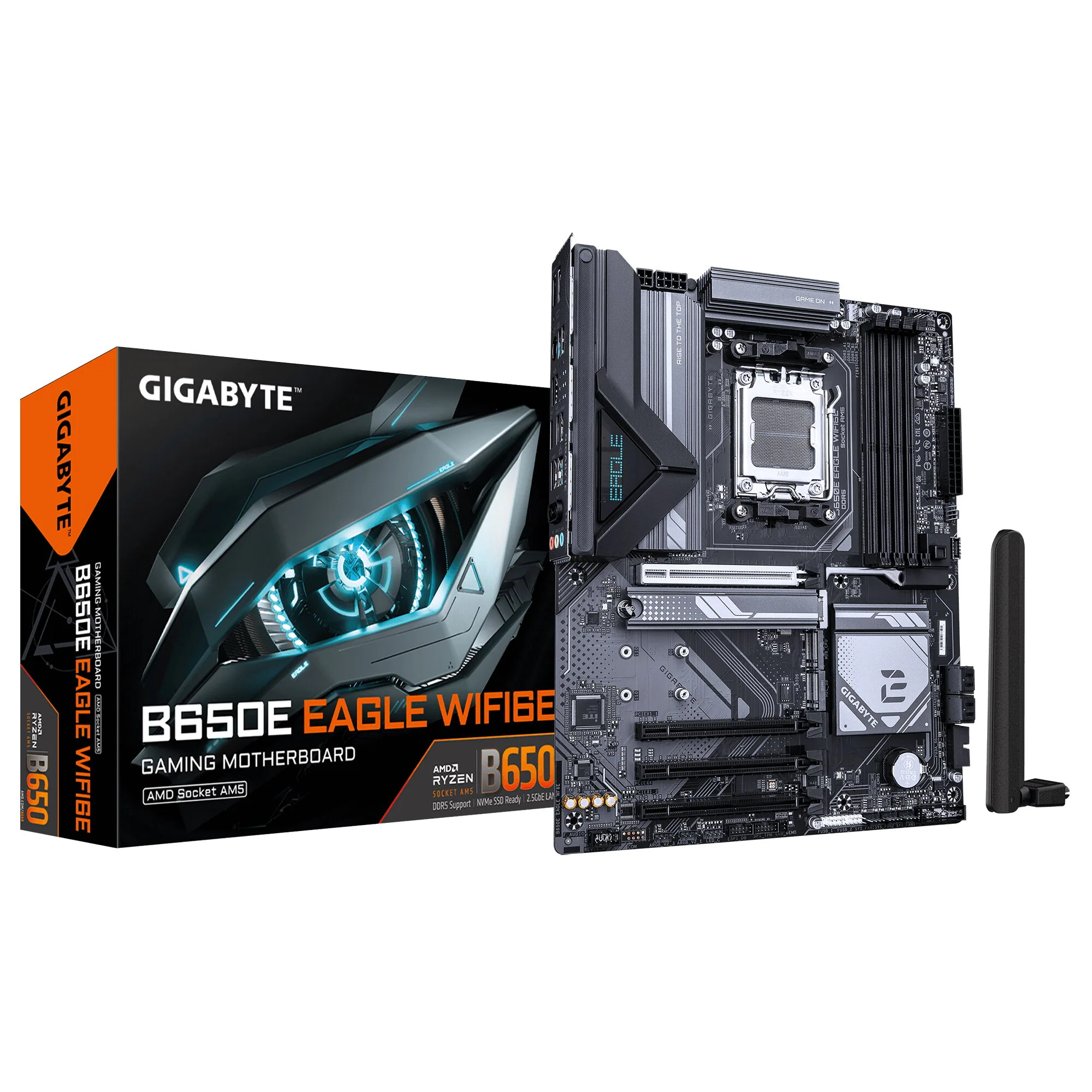 GIGABYTE B650E EAGLE WIFI6E Mainboard - AMD Ryzen 9000 Series CPUs, 8+2+2 Phasen VRM, bis zu 8200MHz DDR5 (O.C), 1xPCIe 5.0 + 2xPCIe 4.0 M.2, 2.5GbE LAN, WIFI 6E, USB 3.2 Gen 2 – Bild 1