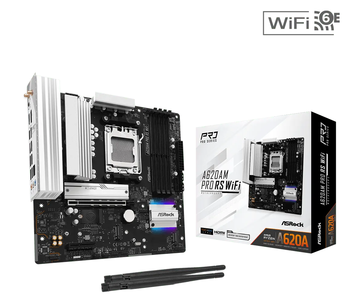 ASRock A620AM Pro RS WiFi        AM5 mATX HDMI/DP       DDR5 retail