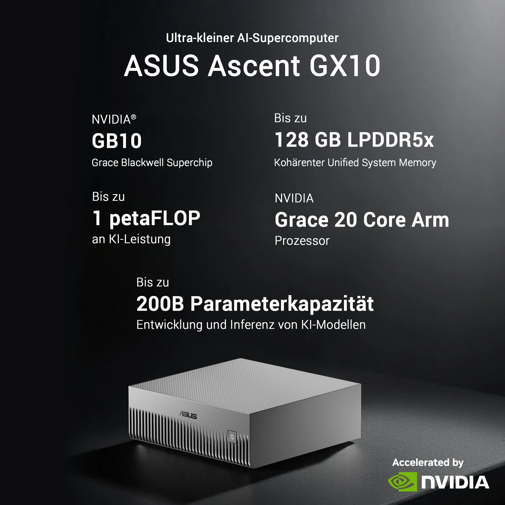 ASUS Ascent GX10 -GG0003BN 1TB KI Supercomputer (NVIDIA GB10 Grace Blackwell Superchip, 1 petaFLOP KI-Leistung, 128 GB Speicher, NVIDIA DGX Spark, NVIDIA NVLink-C2C, NVIDIA ConnectX-7, unterstützt OpenClaw & NemoClaw) – Bild 4