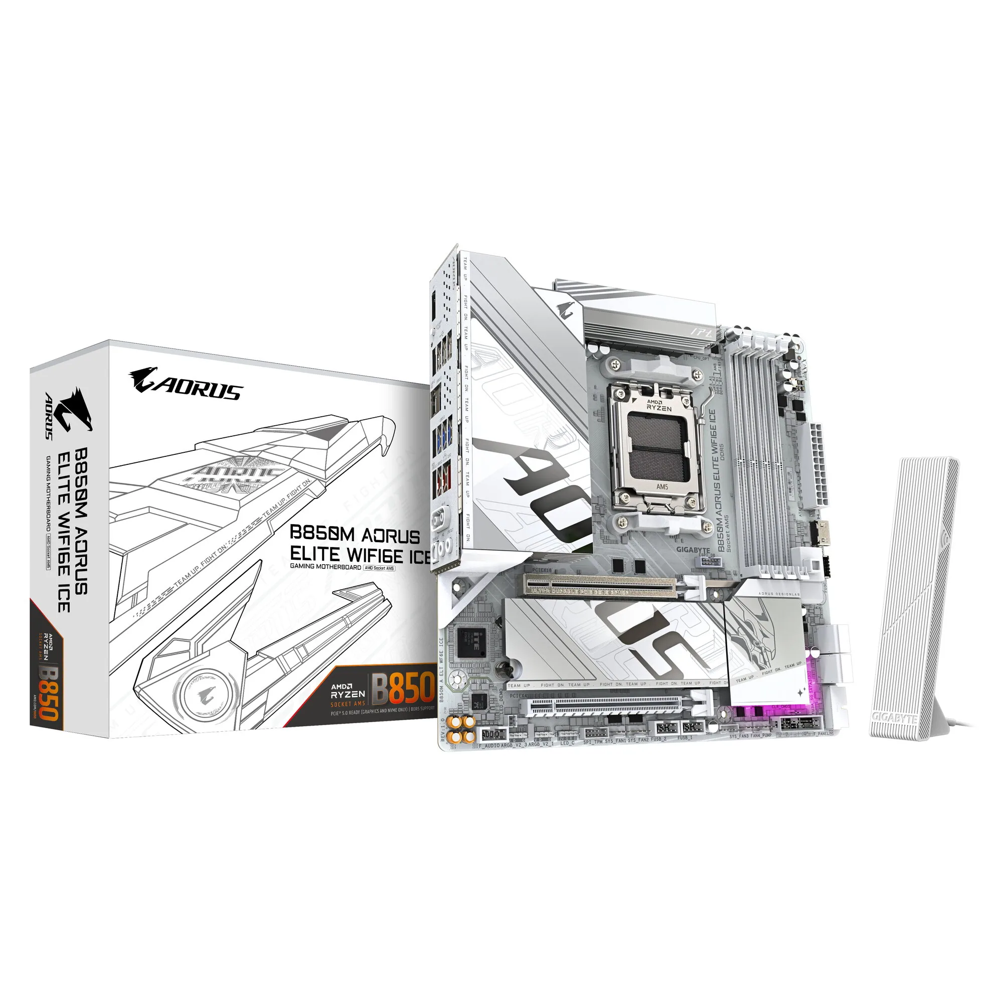 GIGABYTE B850M AORUS ELITE WIFI6E ICE Motherboard - AMD Ryzen 9000 Series CPUs, 12+2+1 Phasen Digital VRM, bis zu 8200MHz DDR5 (OC), 1xPCIe 5.0 + 1xPCIe 4.0 M.2, 2.5 LAN, WIFI 7, USB 3.2 Gen 2 – Bild 1
