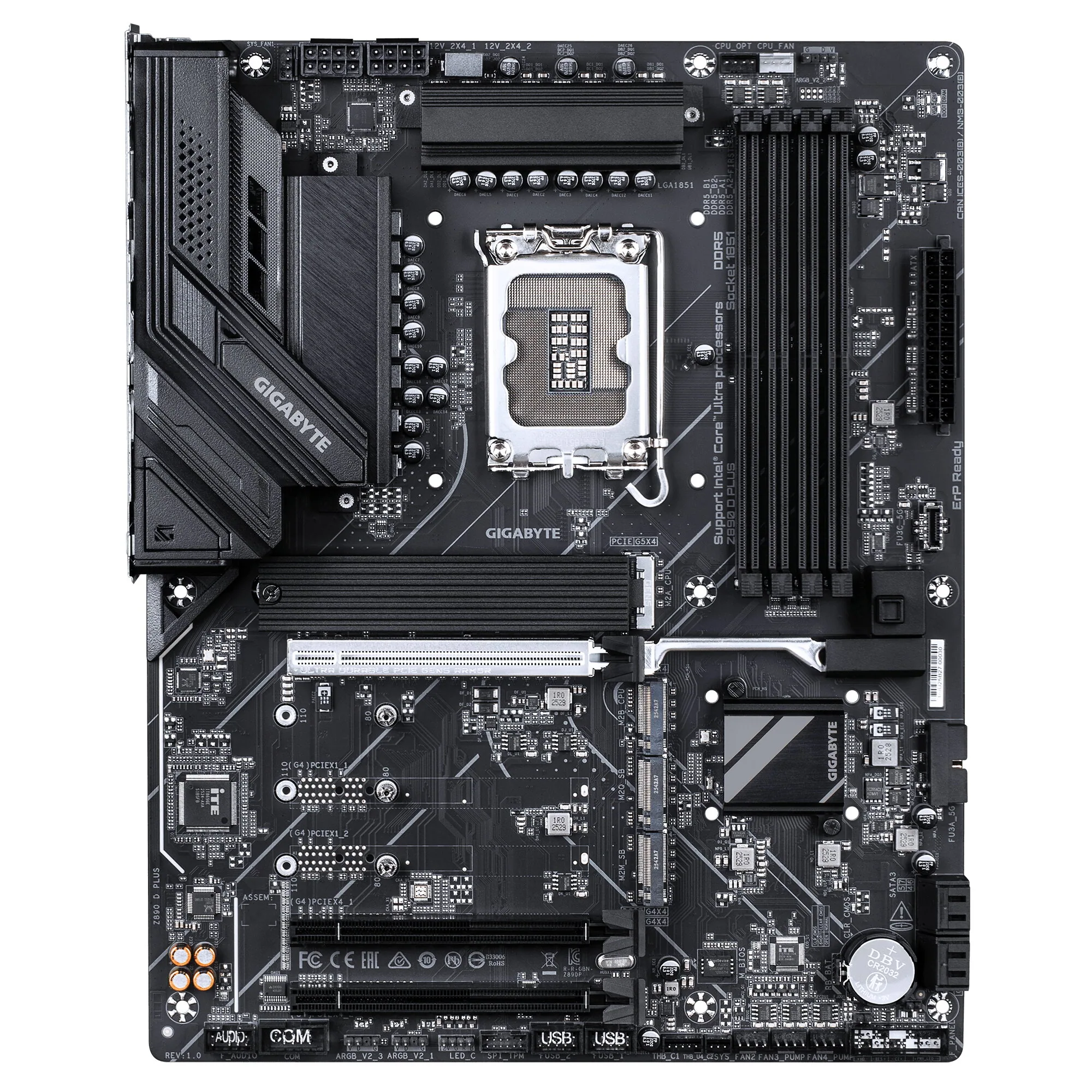 GIGABYTE Z890 D PLUS Mainboard – Unterstützt Intel Core Ultra (Serie 2) CPUs, 12+1+2-Phasen-VRM, bis zu 9466 MHz DDR5 (OC), 1× PCIe 5.0 M.2 + 3× PCIe 4.0 M.2, 2.5-GbE-LAN, USB 3.2 Gen 2 – Bild 2