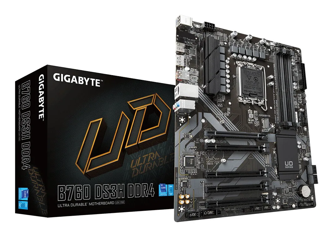 GIGABYTE B760 DS3H DDR4 Motherboard - Unterstützt Intel Core 14. Generation CPUs, 18+2+1 Phasen Digital VRM, bis zu 5333MHz DDR4 (OC), 2xPCIe 4.0 M.2, GbE LAN, USB 3.2 Gen 2 – Bild 1