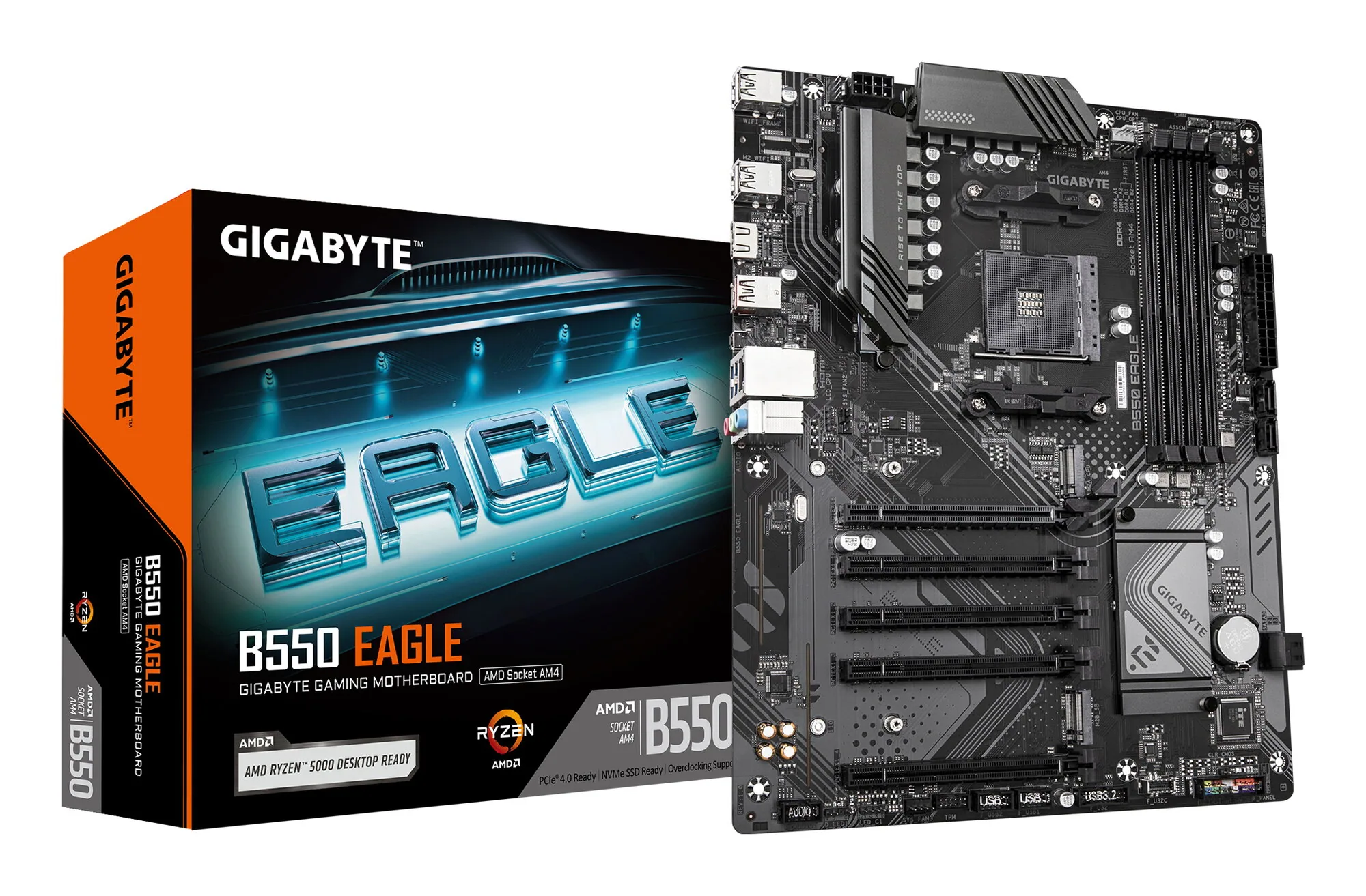GIGABYTE B550 EAGLE Mainboard – AMD Ryzen 5000 G-Serie CPUs, 10+3+1 Phasen VRM, bis zu 3200 MHz DDR4, 1xPCIe 4.0 + 1xPCIe 3.0 M.2, 1GbE LAN, USB 3.2 Gen 2 – Bild 1
