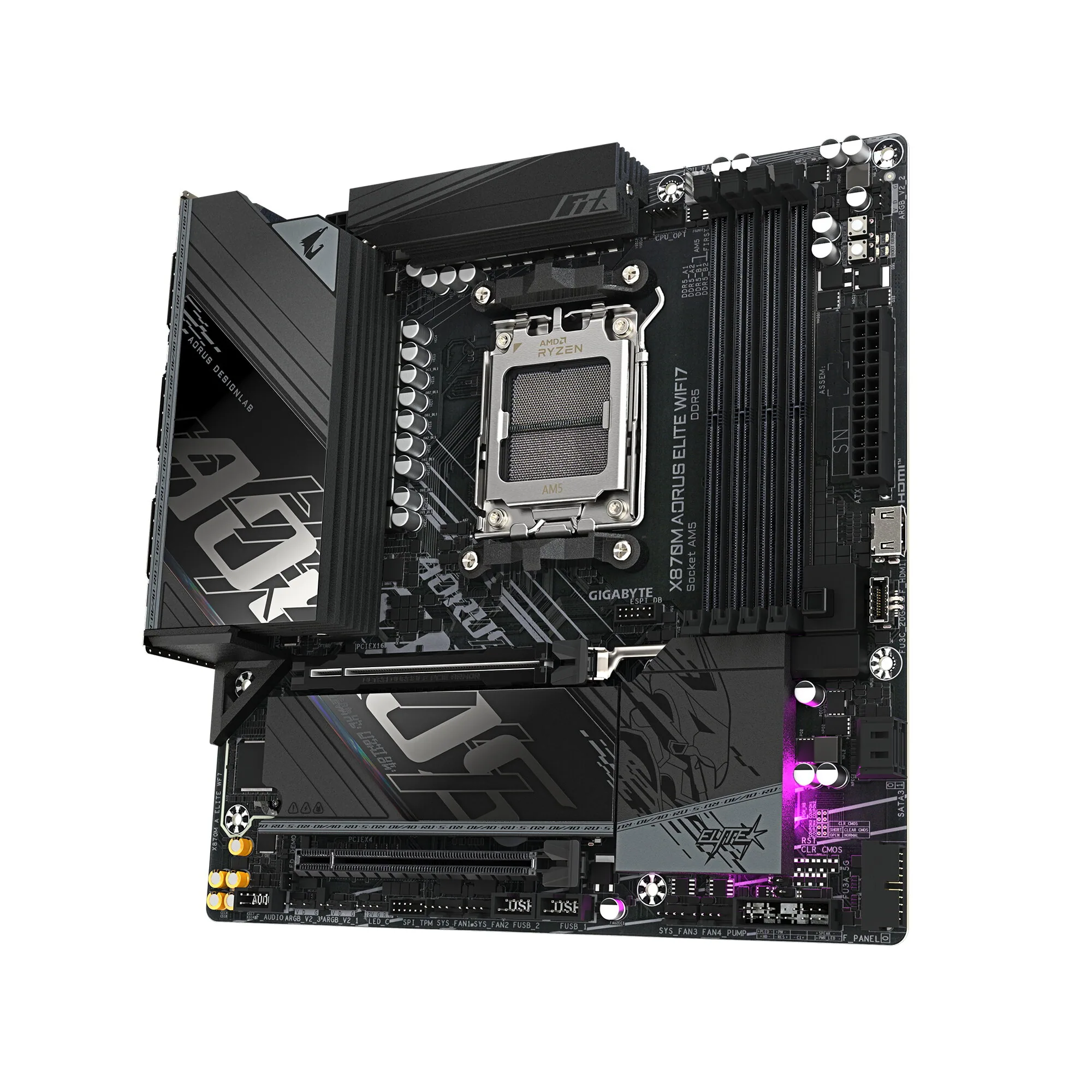 GIGABYTE X870M AORUS ELITE WIFI7 Mainboard – Unterstützt AMD Ryzen 9000 CPUs, digitale 14+2+2 Phasen VRM, bis zu 8200 MHz DDR5 (OC), 1 x PCIe 5.0 + 1 x PCIe 4.0, Wi-Fi 7, 2.5 GbE LAN, USB 4 – Bild 3
