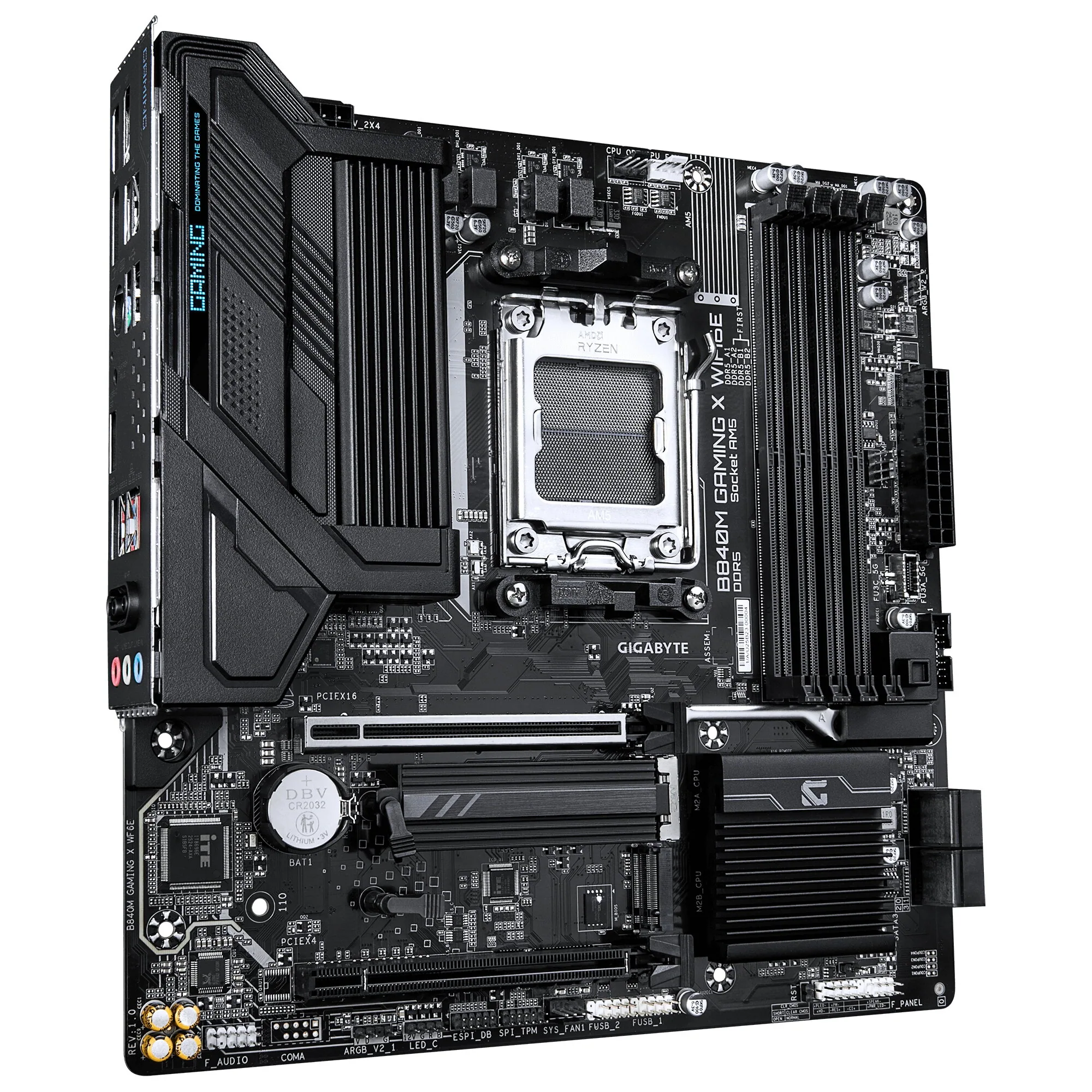 GIGABYTE B840M GAMING X WIFI6E Mainboard – AMD Ryzen 9000 CPUs, 8+2+2-Phasen-VRM, bis zu 8200 MHz DDR5 (O.C.), 2× PCIe-4.0-M.2, Wi-Fi 6E, 2,5-GbE-LAN, USB 3.2 Gen 1 – Bild 3