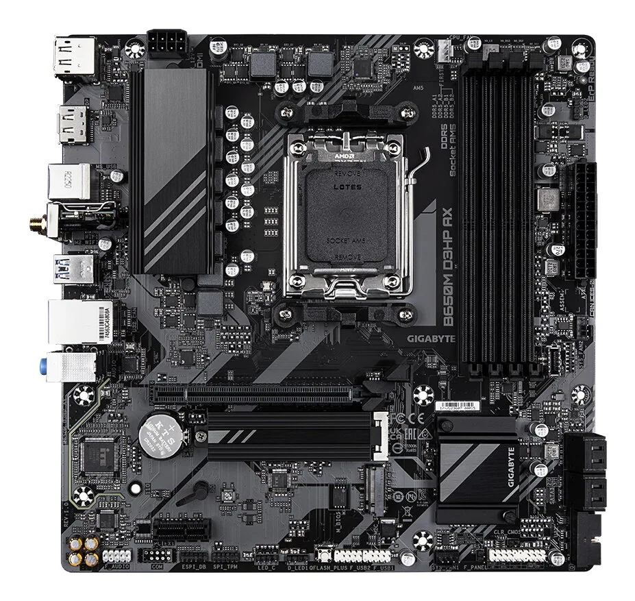 GIGABYTE B650M D3HP AX Mainboard - AMD Ryzen 9000er-Serie, 5+2+2 Phasen VRM, bis zu 8000 MHz DDR5 (OC), 2xPCIe 4.0 M.2, WIFI 6E, 2,5 GbE LAN, USB 3.2 Gen 1 – Bild 2