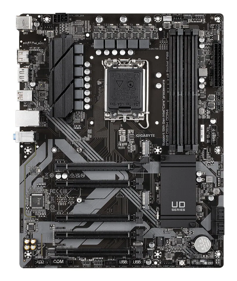 GIGABYTE B760 DS3H DDR4 Motherboard - Unterstützt Intel Core 14. Generation CPUs, 18+2+1 Phasen Digital VRM, bis zu 5333MHz DDR4 (OC), 2xPCIe 4.0 M.2, GbE LAN, USB 3.2 Gen 2 – Bild 2