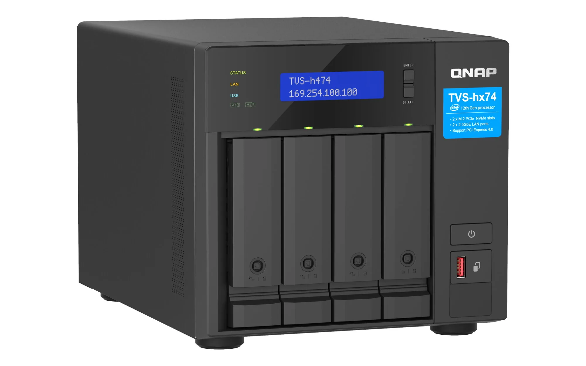 QNAP TVS-H474 NAS Tower Intel® Core™ i3 i3-12100 8 GB DDR4 0 TB QuTS hero Schwarz – Bild 3