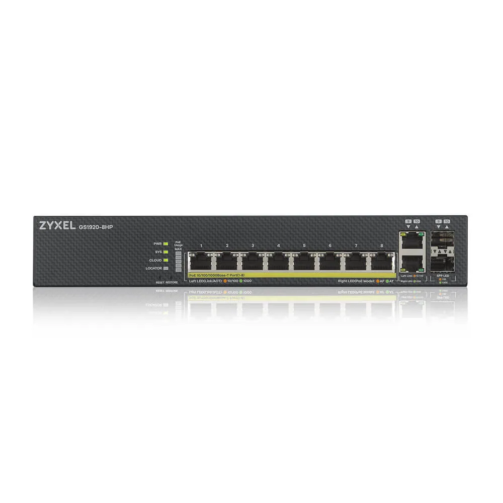 Zyxel GS1920-8HPV2 Managed Gigabit Ethernet (10/100/1000) Power over Ethernet (PoE) Schwarz – Bild 2