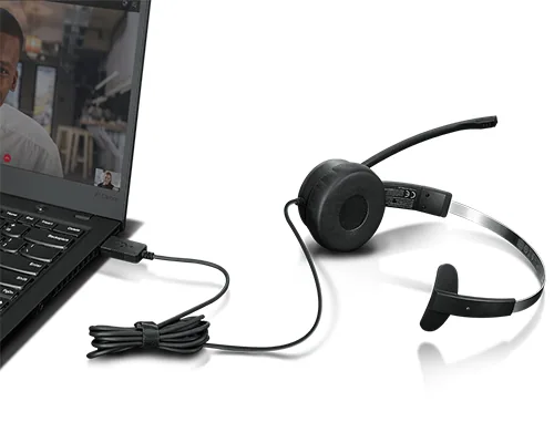 Lenovo 100 Mono Kopfhörer Kabelgebunden Kopfband Büro/Callcenter USB Typ-A Schwarz – Bild 4
