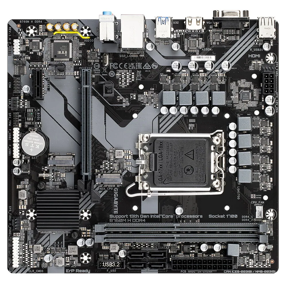 GIGABYTE B760M H DDR4 Motherboard - Unterstützt Intel Core 14. Generation CPUs, 6+1+1 Phasen Digital VRM, bis zu 3200MHz DDR4 (OC), 2xPCIe 4.0 M.2, GbE LAN, USB 3.2 Gen1 – Bild 4