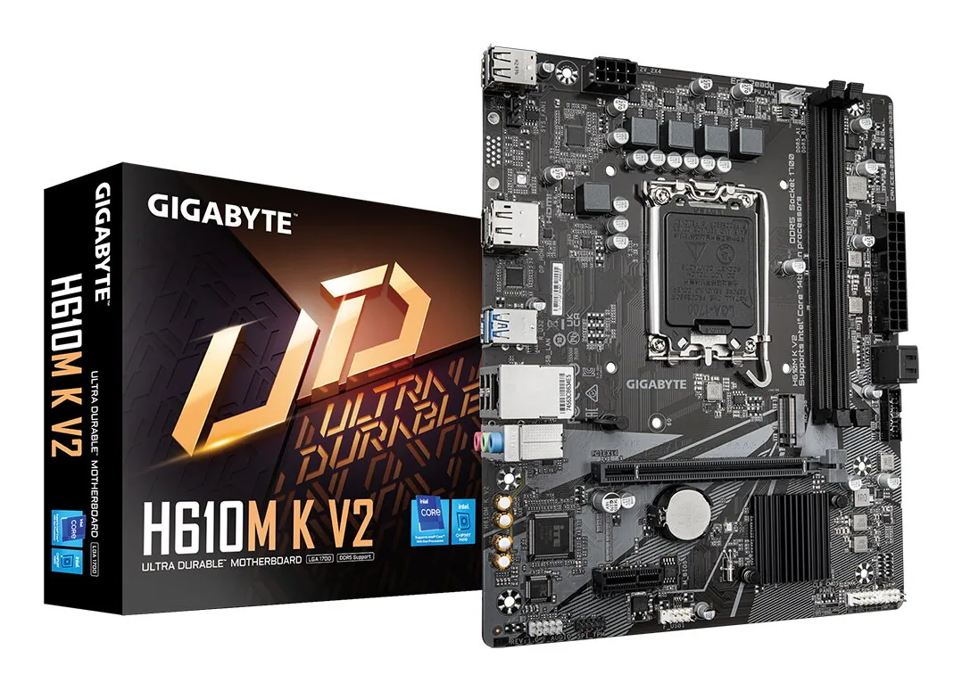 GIGABYTE H610M K V2 Mainboard – Intel Core 14. Generation CPUs, bis zu 5600 MHz DDR5, 1xPCIe 3.0 M.2, 1GbE LAN, USB 3.2 Gen 1 – Bild 1
