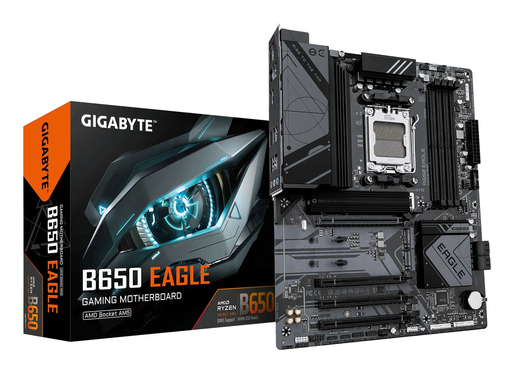 GIGABYTE B650 EAGLE Mainboard - AMD Ryzen 9000er-Serie, 12+2+2 Phasen VRM, bis zu 7600 MHz DDR5 (OC), 1xPCIe 5.0 + 2xPCIe 4.0 M.2, GbE LAN, USB 3.2 Gen 2 – Bild 1