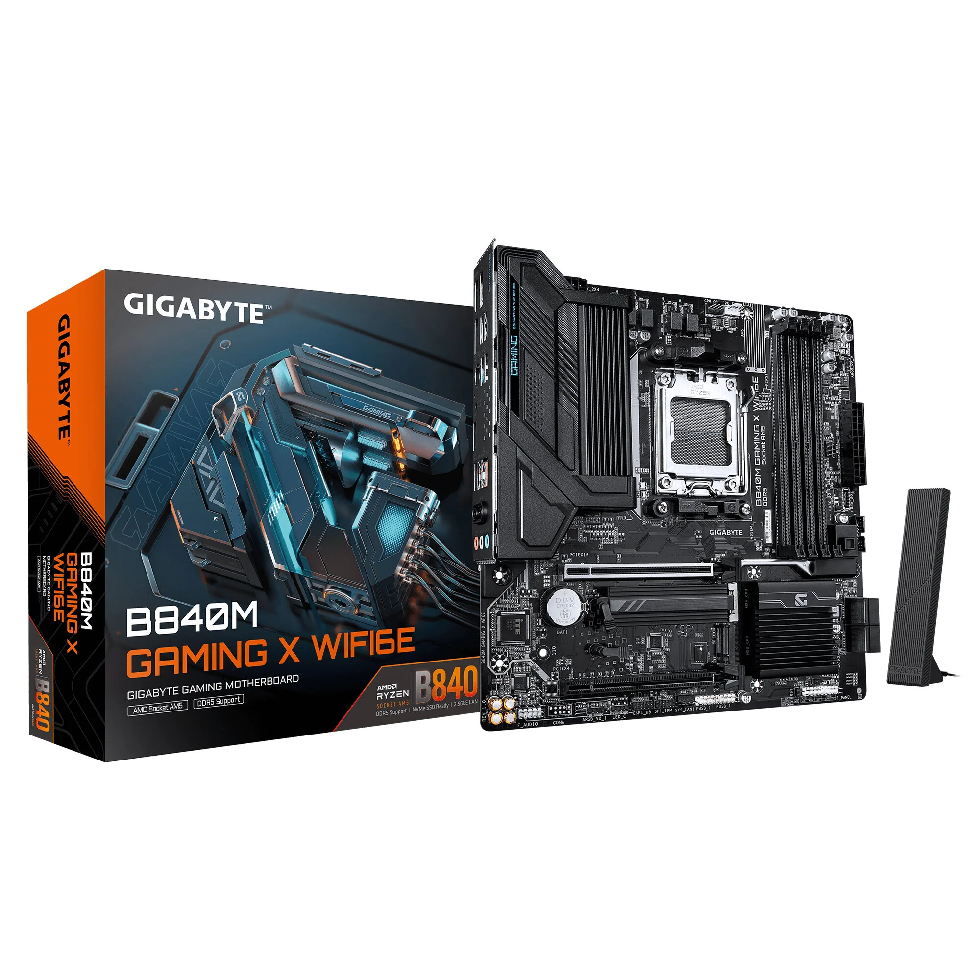 GIGABYTE B840M GAMING X WIFI6E Mainboard – AMD Ryzen 9000 CPUs, 8+2+2-Phasen-VRM, bis zu 8200 MHz DDR5 (O.C.), 2× PCIe-4.0-M.2, Wi-Fi 6E, 2,5-GbE-LAN, USB 3.2 Gen 1 – Bild 1