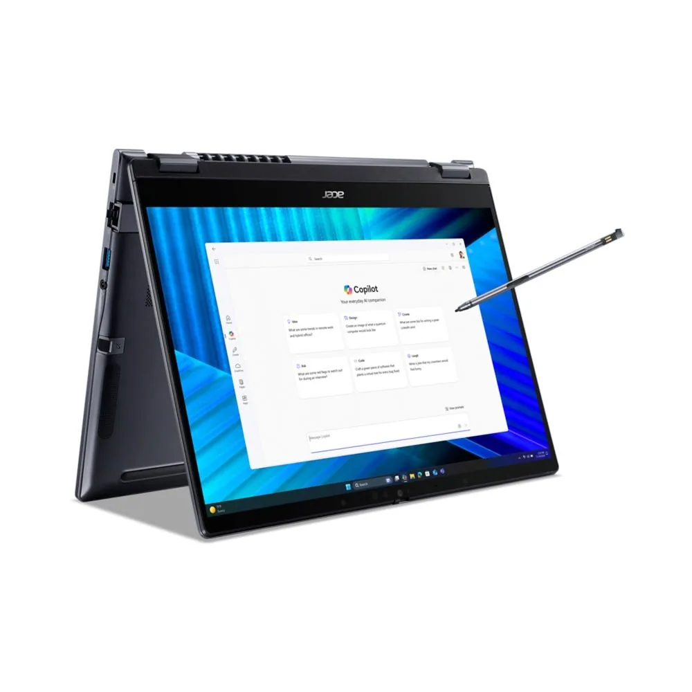 Acer TravelMate TMP414RN-55-TCO-58UA Intel Core Ultra 5 225U Hybrid (2-in-1) 35,6 cm (14") Touchscreen WUXGA 16 GB DDR5-SDRAM 512 GB SSD Wi-Fi 7 (802.11be) Windows 11 Pro Blau QWERTZ Deutsch – Bild 1