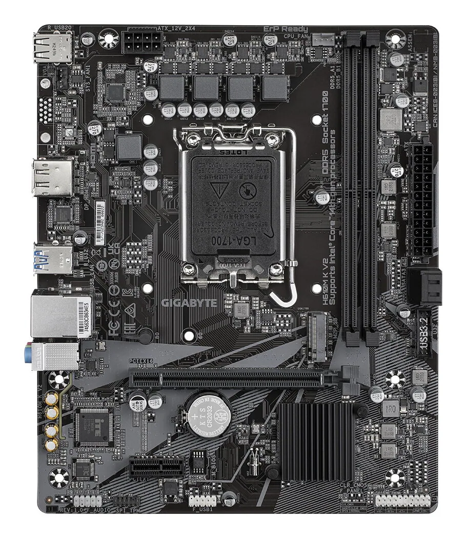 GIGABYTE H610M K V2 Mainboard – Intel Core 14. Generation CPUs, bis zu 5600 MHz DDR5, 1xPCIe 3.0 M.2, 1GbE LAN, USB 3.2 Gen 1 – Bild 2