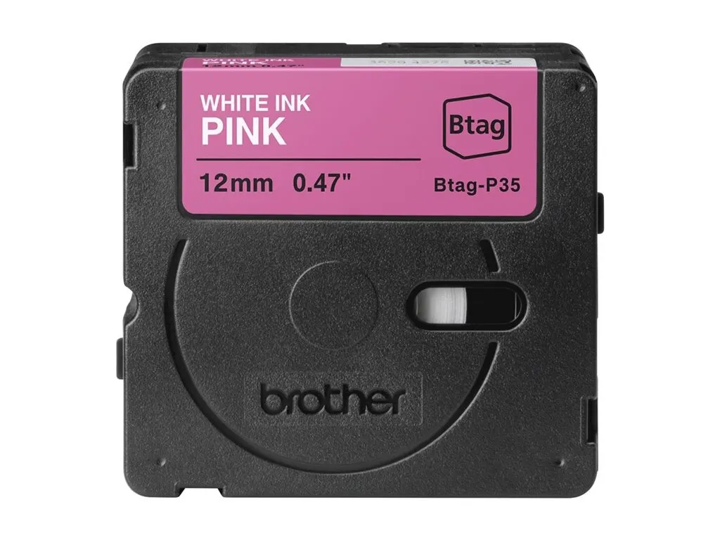 Schriftband Brother 12mmx4m weiß/pink BTAG-P35