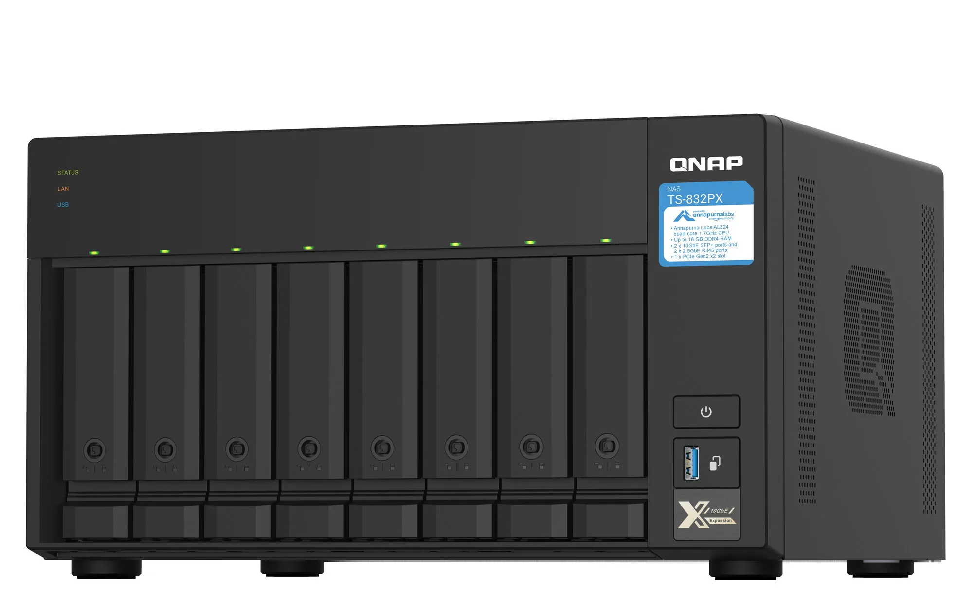 QNAP TS-832PX NAS Tower Annapurna Labs AL324 4 GB DDR4 0 TB QNAP Turbo System Aluminium, Schwarz – Bild 4