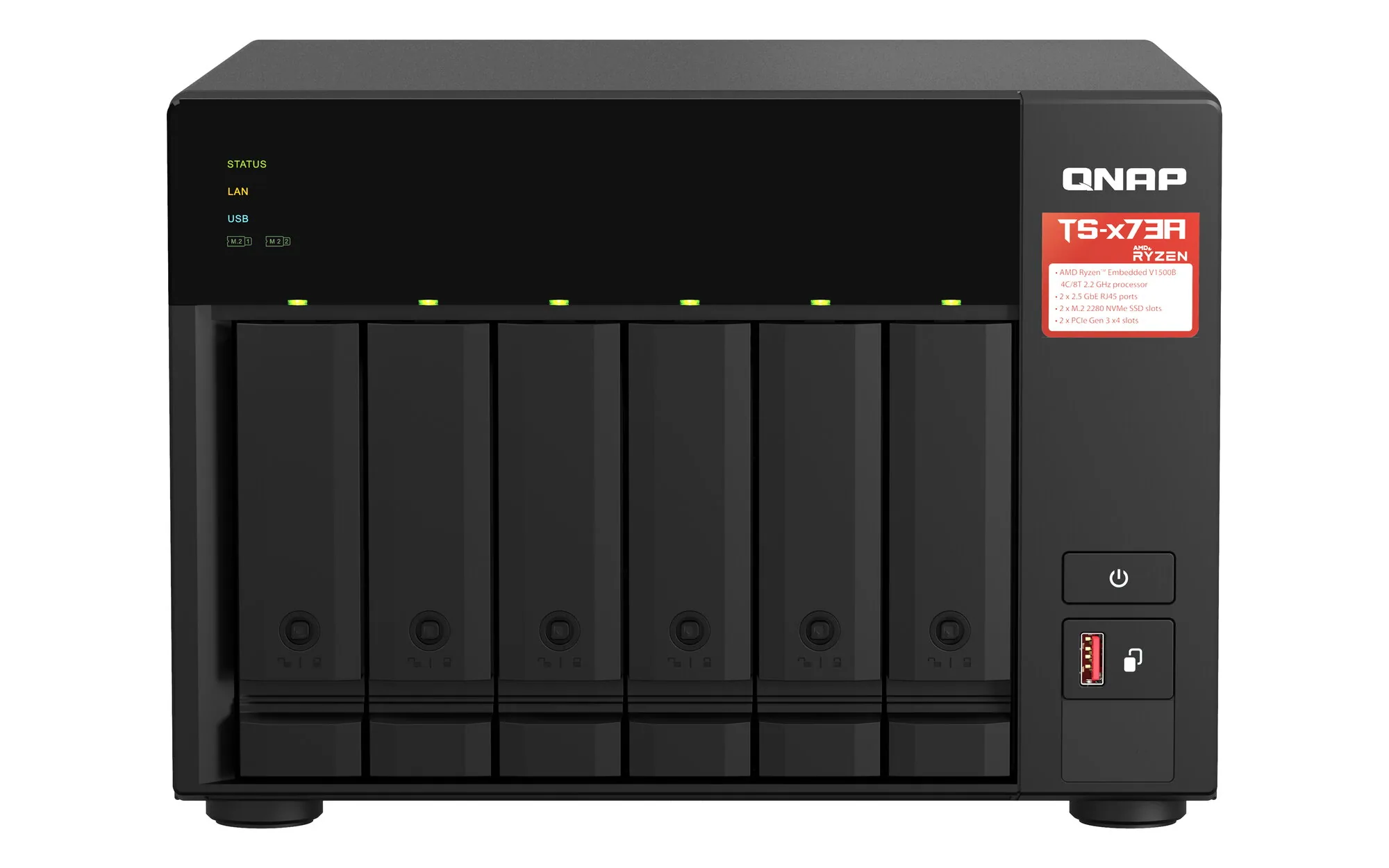 QNAP TS-673A NAS Tower Ryzen Embedded V1500B 8 GB DDR4 0 TB QNAP Turbo System Schwarz – Bild 1