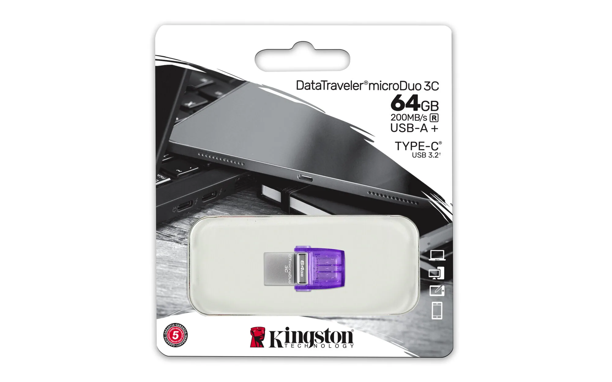 Kingston Technology DataTraveler 64GB microDuo 3C 200MB/s dual USB-A + USB-C – Bild 4