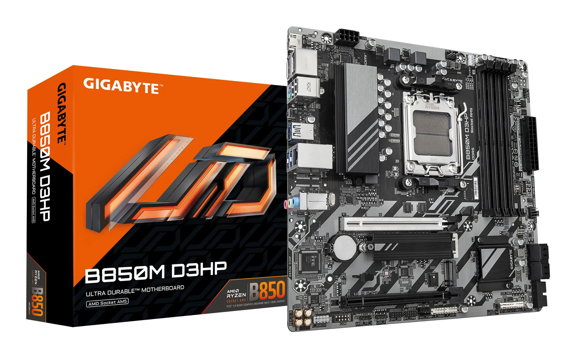 GIGABYTE B850M D3HP Motherboard - AMD Ryzen 9000 Series CPUs, 5+2+2 Phasen Digital VRM, bis zu 8200MHz DDR5 (OC), 1xPCIe 5.0 + 1xPCIe 4.0 M.2, GbE LAN, USB 3.2 Gen 2 – Bild 1