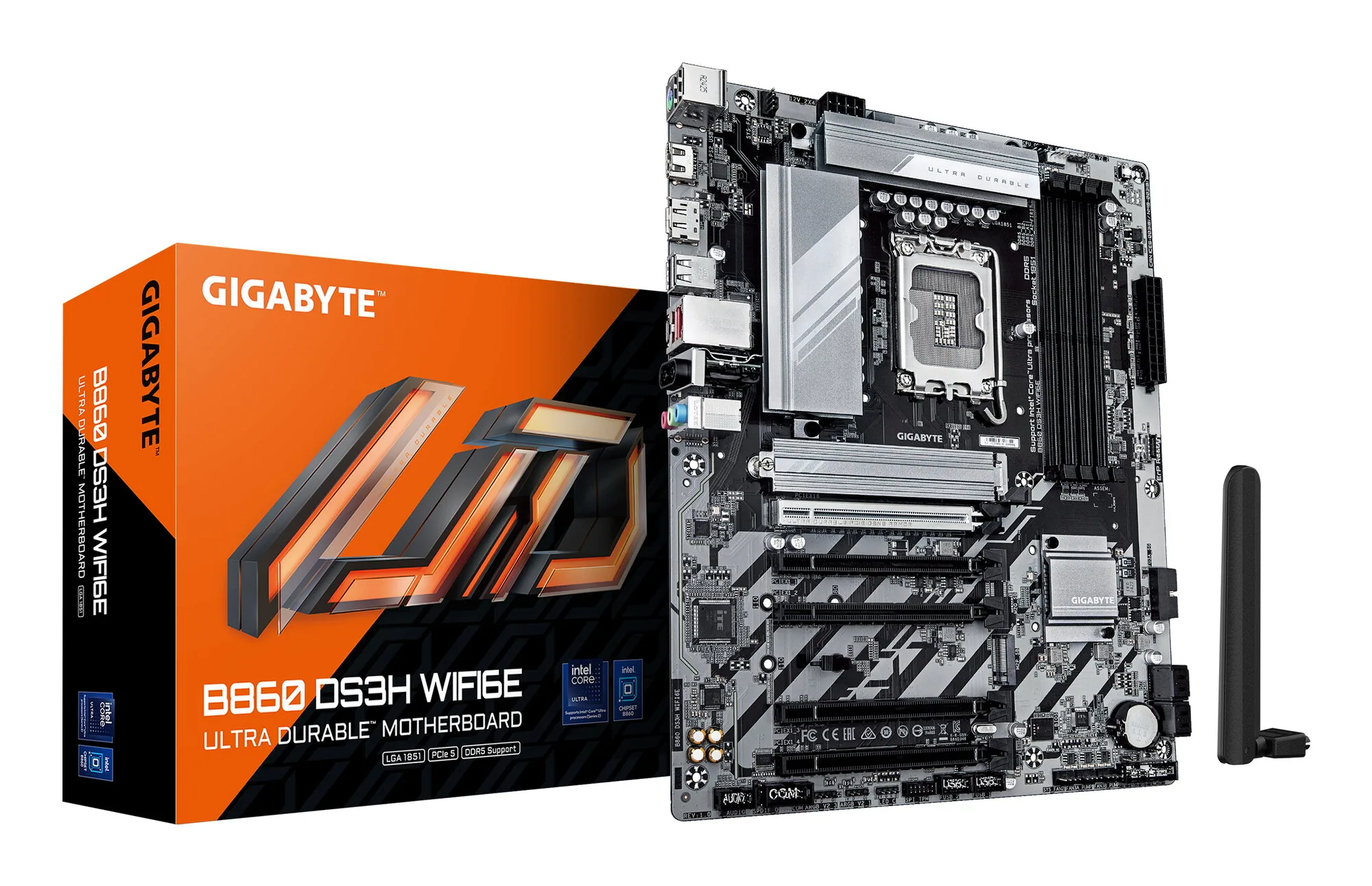 GIGABYTE B860 DS3H WIFI6E Mainboard - Intel Core Ultra CPUs, 8+1+2+2 Phasen VRM, bis zu 9066MHz DDR5, 1xPCIe 5.0 + 1xPCIe 4.0 M.2, 2,5 GbE LAN, WIFI 6E, USB 3.2 Gen 2x2 – Bild 1