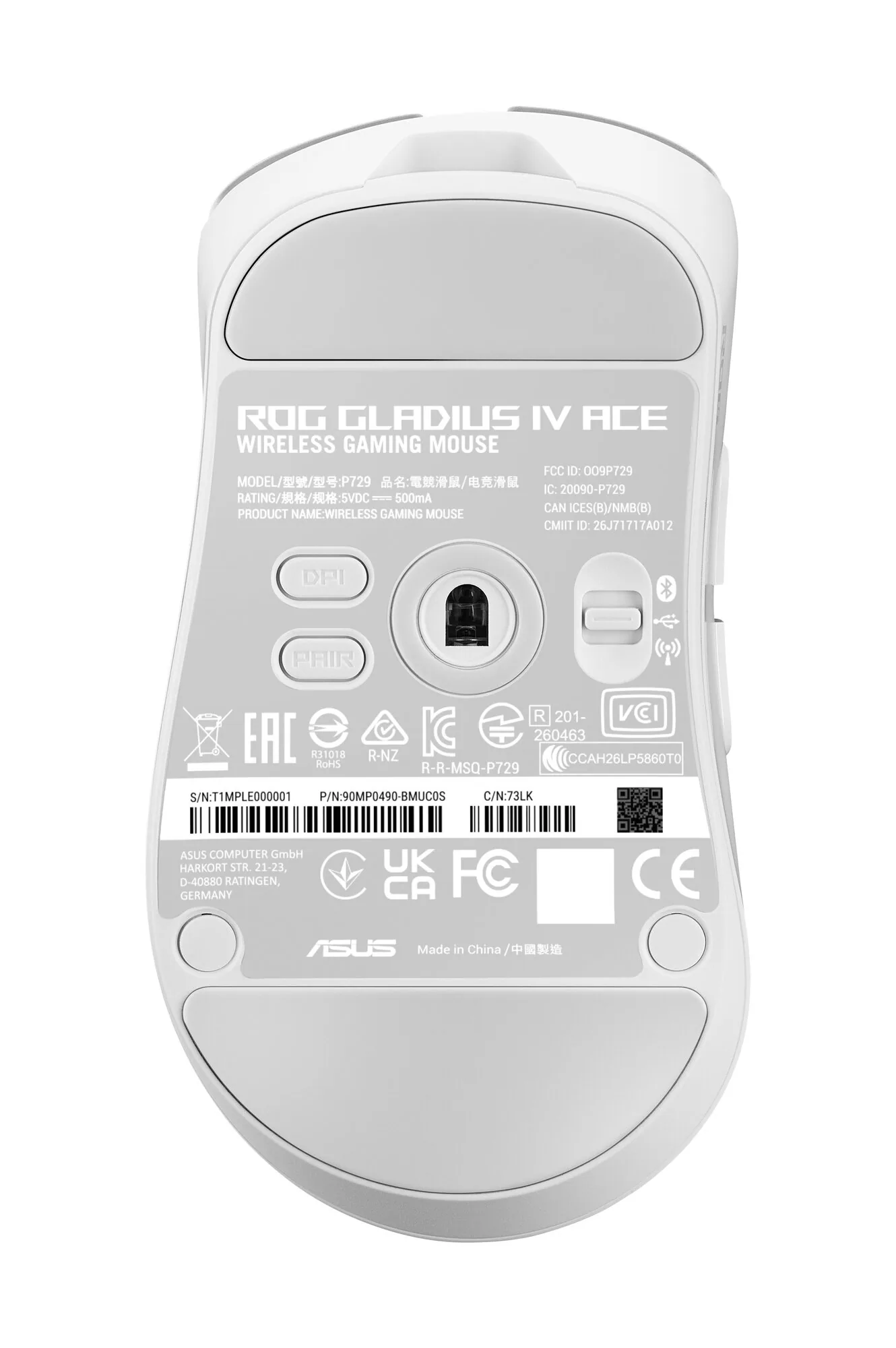ASUS ROG Gladius IV Ace WHT Maus Gaming Rechts RF Wireless + Bluetooth + USB Type-A Optisch 65000 DPI – Bild 8