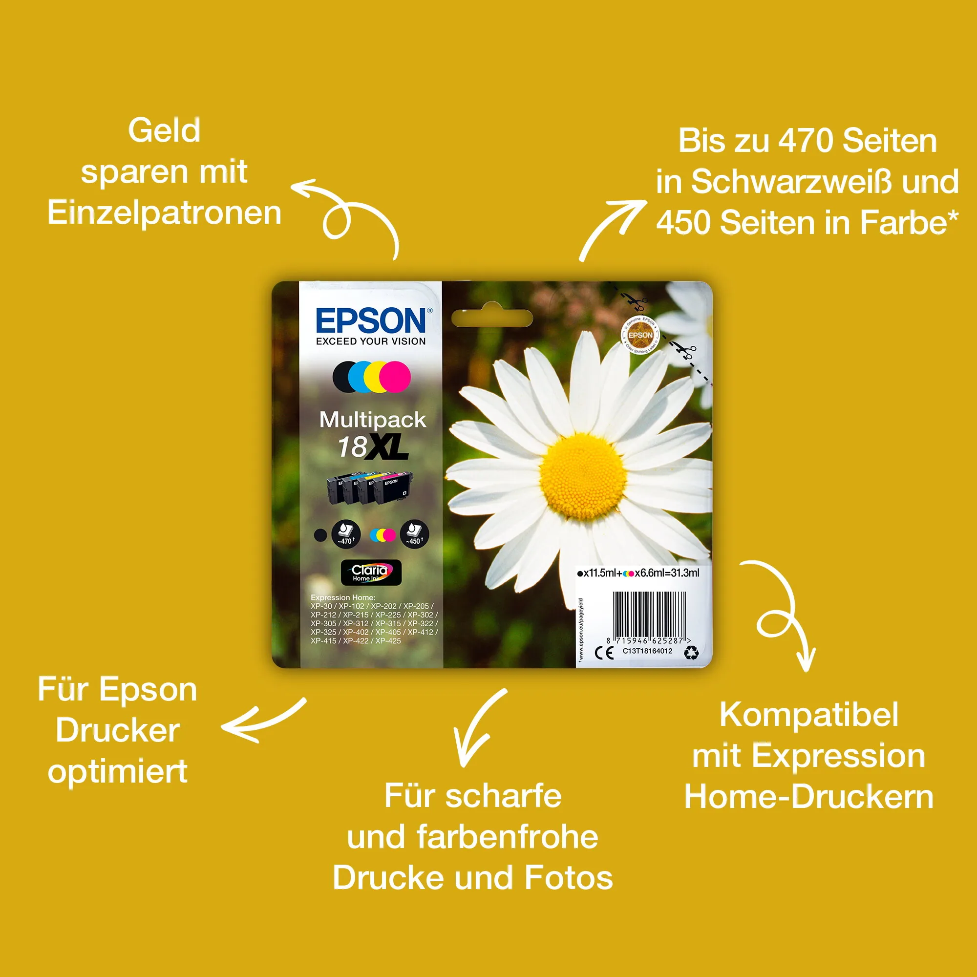 Epson Daisy 18XL Gänseblume Claria Home Multipack 4 Farben Tinte – Bild 3