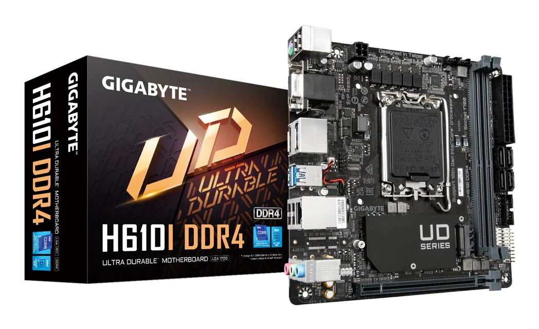 GIGABYTE H610I DDR4 Mainboard - Unterstützt Intel Core Prozessoren 14th CPUs, 4+1+1 Hybrid Digital VRM, up to 3200MHz DDR4, 1xPCIe 3.0 M.2, GbE LAN, USB 3.2 Gen 1 – Bild 1