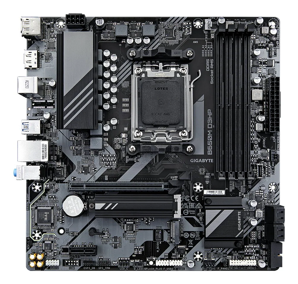 GIGABYTE B650M D3HP Mainboard - AMD Ryzen 9000er-Serie, 5+2+2 Phasen VRM, bis zu 7600 MHz DDR5 (OC), 2xPCIe 4.0 M.2, 2,5 GbE LAN, USB 3.2 Gen 1 – Bild 3