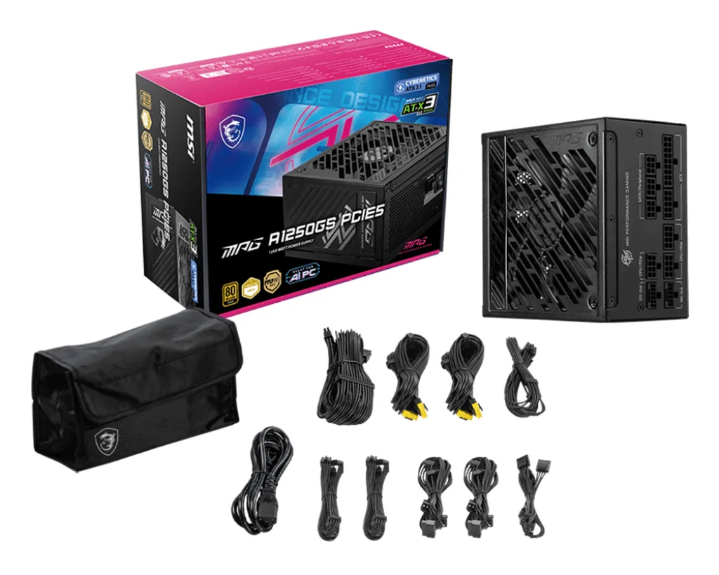 MSI MPG A1250GS PCIE5 Netzteil 1250 W 20+4 pin ATX ATX Schwarz – Bild 4