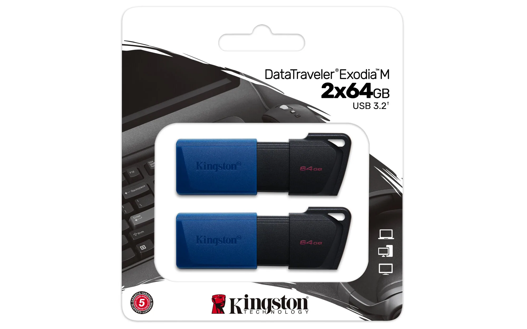 Kingston Technology DataTraveler 64GB USB3.2 Gen 1 Exodia M (Schwarz + Blau) - 2 Pieces – Bild 6