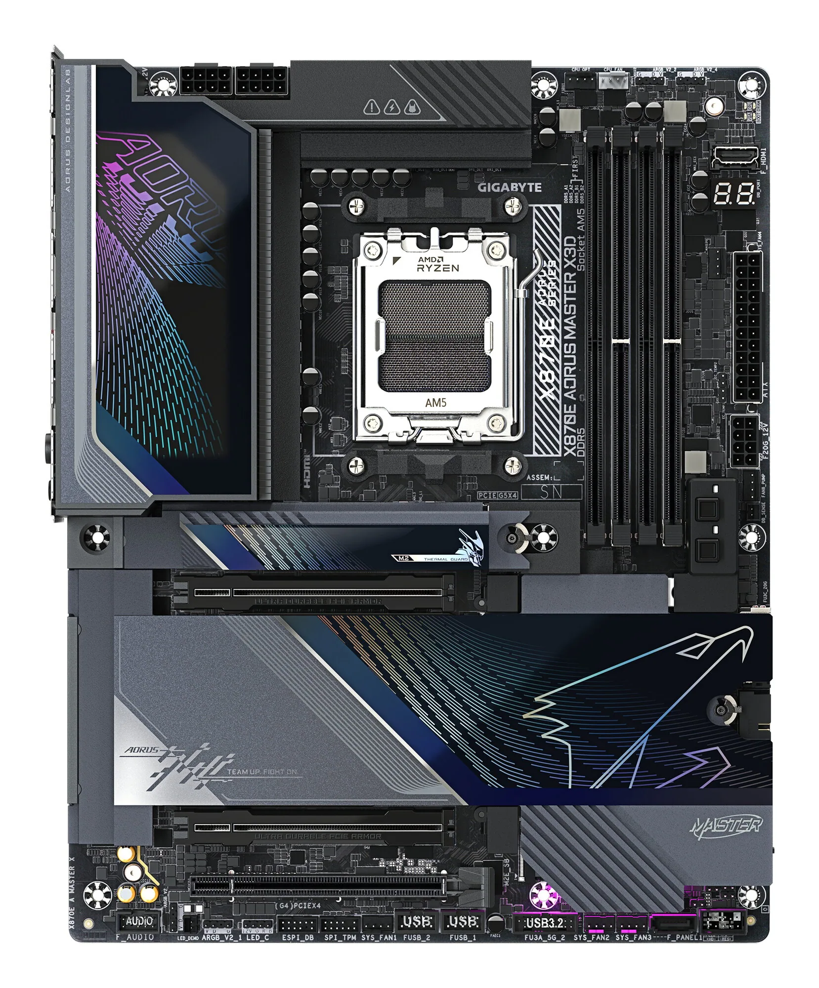 GIGABYTE X870E AORUS MASTER X3D Mainboard - Unterstützt AMD Ryzen 9000 CPUs, digitales 18+2+2-Phasen-VRM, bis zu 9000MHz DDR5 (O.C.), 2xPCIe 5.0 + 3xPCIe 4.0, Wi-Fi 7, 10GbE LAN, USB 4 – Bild 2