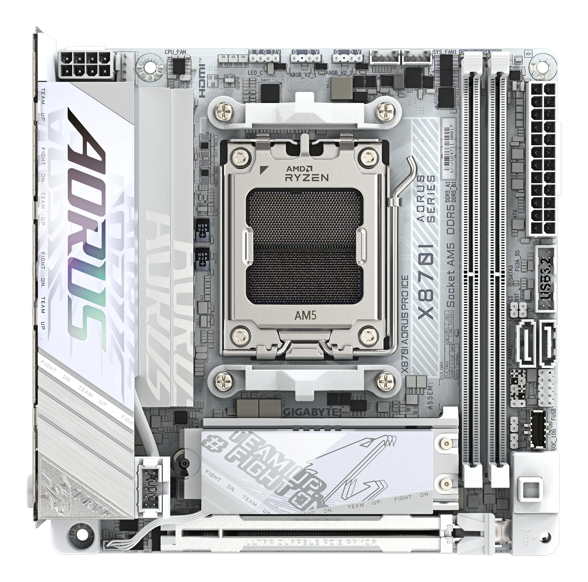GIGABYTE X870I AORUS PRO ICE Mainboard - Unterstützt AMD Ryzen 9000er-Serie CPUs, 8+2+1 Phasen VRM, bis zu 8400 MHz DDR5 (OC), 1xPCIe 5.0 M.2 + 1xPCIe 4.0 M.2, WI-FI 7, 2,5 GbE LAN, USB 4 – Bild 4